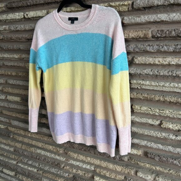 J. Crew Wool Cashmere Boyfriend Sweater Pastel Colorblock Size Small - Picture 3 of 6